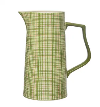 Green Plaid Stoneware Pitcher For Beverage Service 1