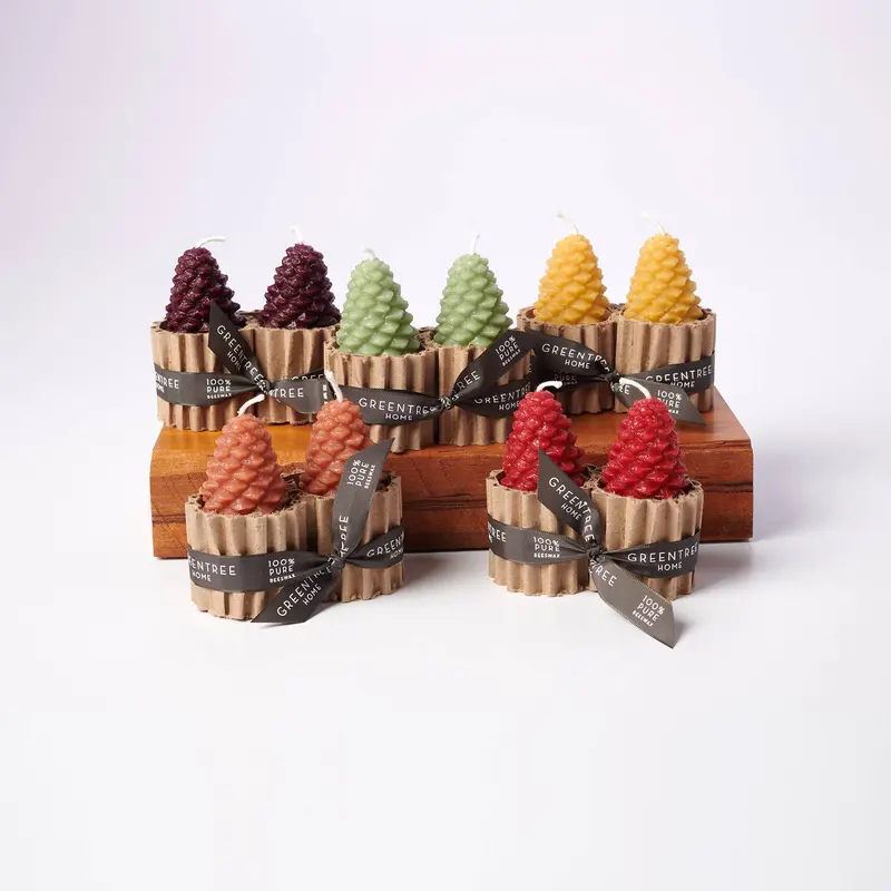 Greentree Home Beeswax Pine Cone Candle – Small Natural Votive 1