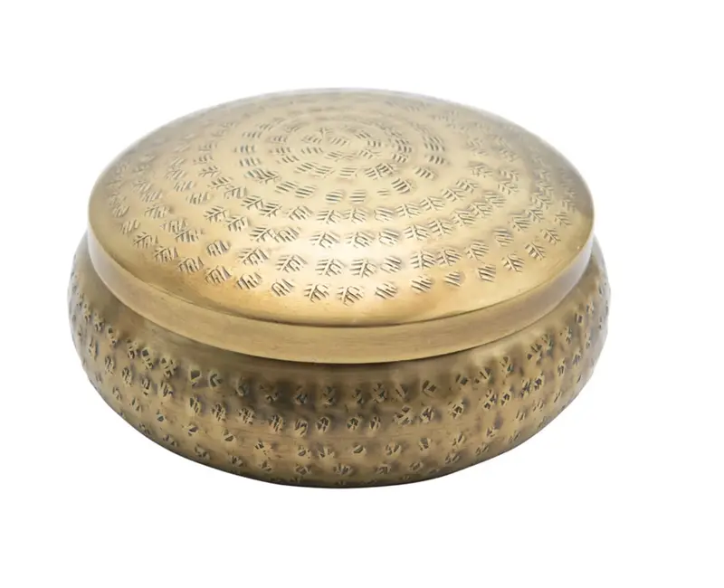 Hammered Metal Decorative Container – Textured Metallic Accent Vessel 1