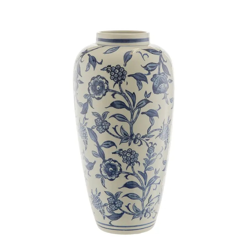 Hamptons-Inspired Floral Vine Ceramic Vase – 36 Cm X 18 Cm Coastal Elegance 1