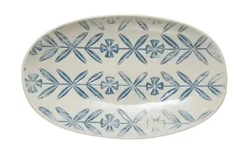 Hand-Painted Blue And White Oval Debossed Platter – Ceramic Serving Dish 1