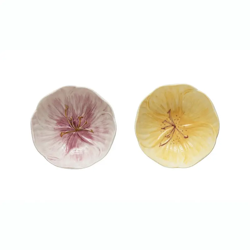 Hand-Painted Stoneware Flower Bowls Set 1