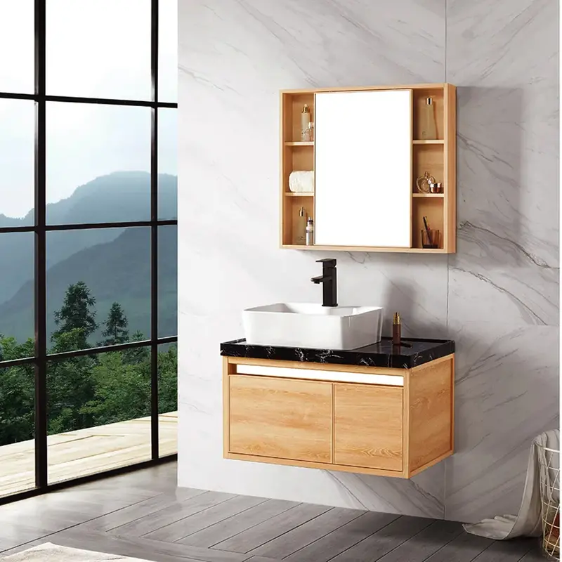 Huli Fibre Carbon Texture Mirror Cabinet – 800 X 760 X 500 Mm 1