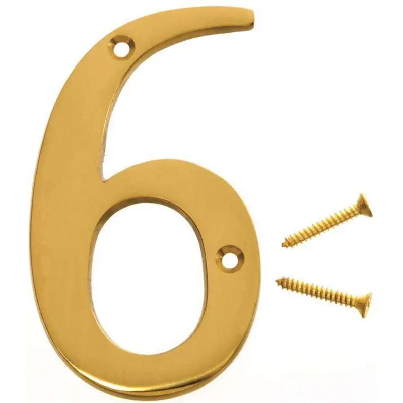 Hy-Ko 4-Inch Satin Brass House Sign With Number 6 1