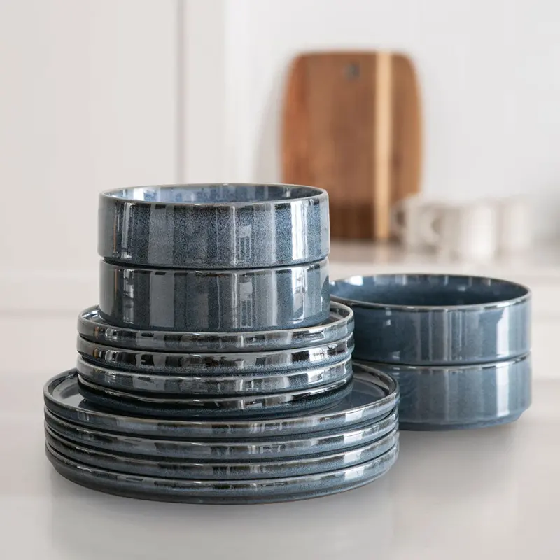 Ink Linear Stoneware Dinner Set – 12-Piece Minimalist Tableware 1