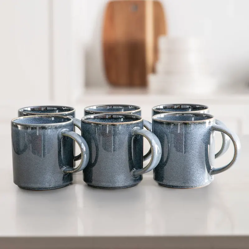 Ink Linear Stoneware Mug Set – 6-Piece Contemporary Drinkware 1
