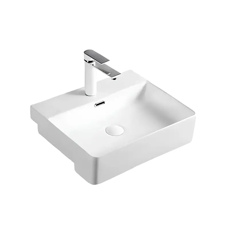 Inox Semi-Recessed Square Bathroom Basin With Integrated Waste – 500 X 420 X 130 Mm, White 1