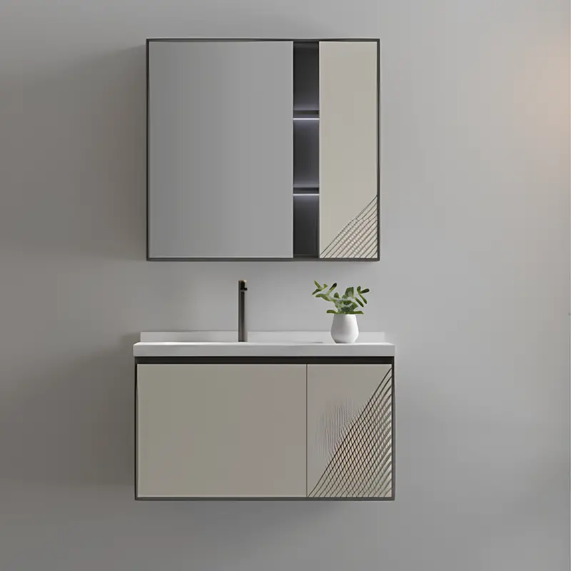 Inox Trend Bath Vanity Unit With Integrated Mirror – Ivory Finish, Cabinet: 800 X 500 X 520 Mm, Mirror: 750 X 140 X 750 Mm 1
