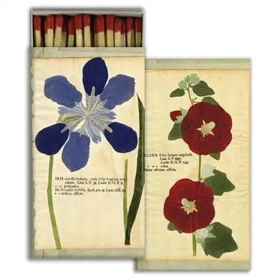 Iris & Hollyhock Botanical Matchbox – Floral Print Safety Matches 1