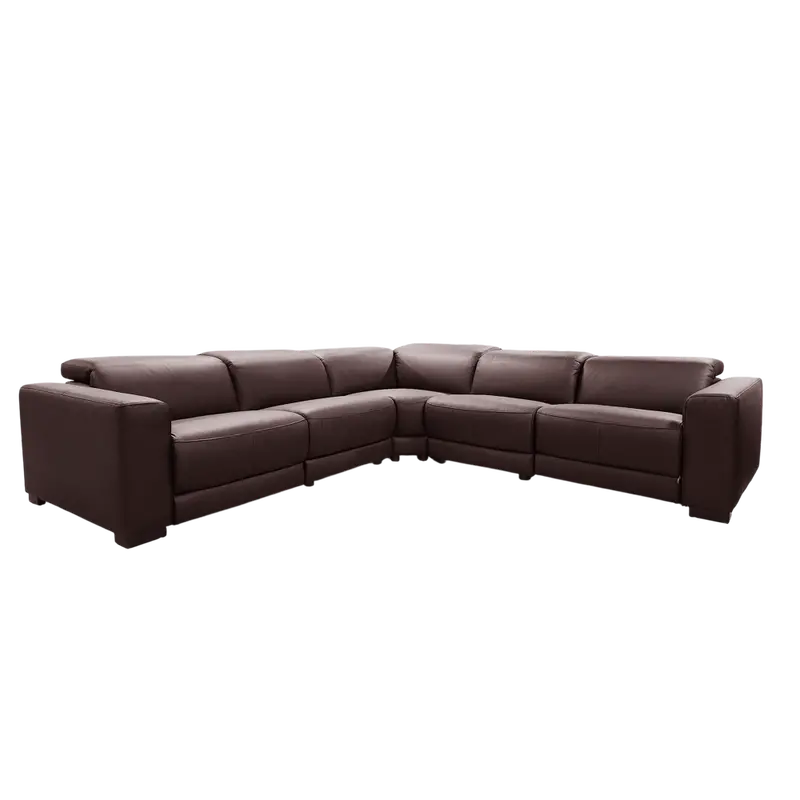 Isella Dark Brown 5-Seater Corner Recliner Sofa – Half-Leather, Electric #8400 1