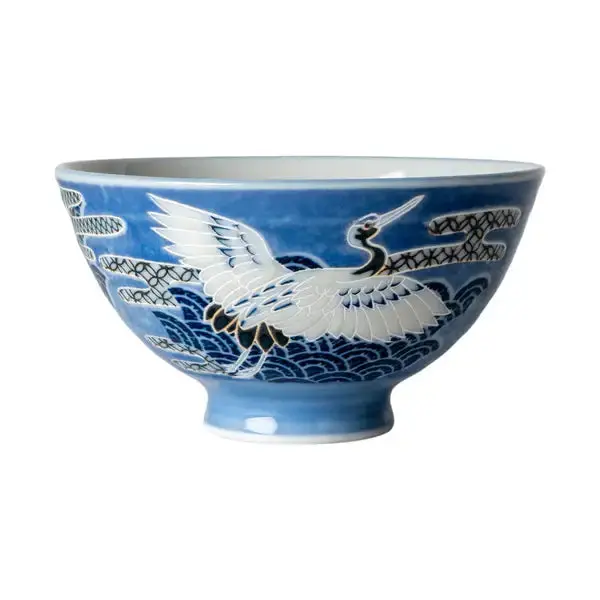 Japanese Crane Porcelain Rice Bowl – 10-Ounce Blue-And-White Design 1