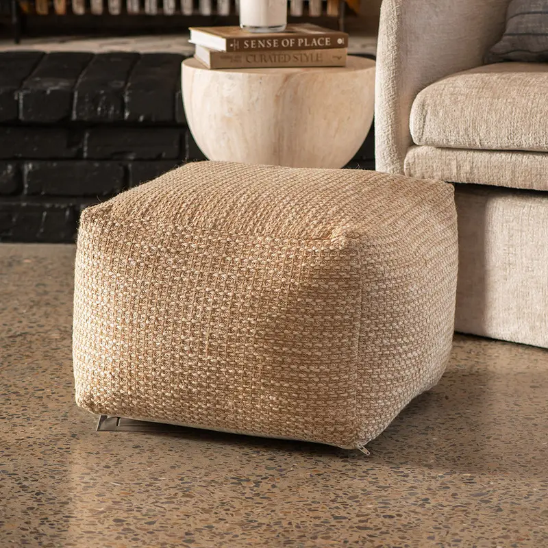 Jute-And-Cotton Elkader Floor Pouf – 50 × 35 Cm 1