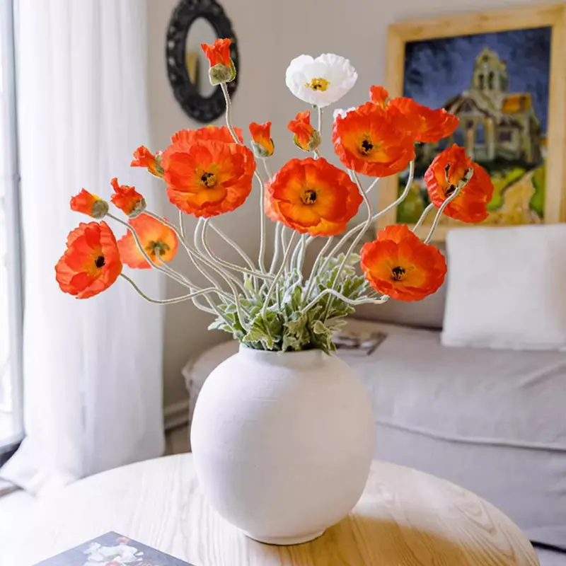 Large Silk Poppy Stem – 41-Inch Realistic Artificial Flower Display 1