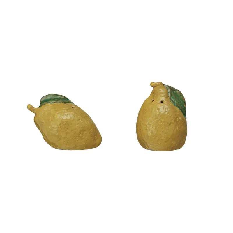 Lemon-Shaped Stoneware Salt And Pepper Shakers 1