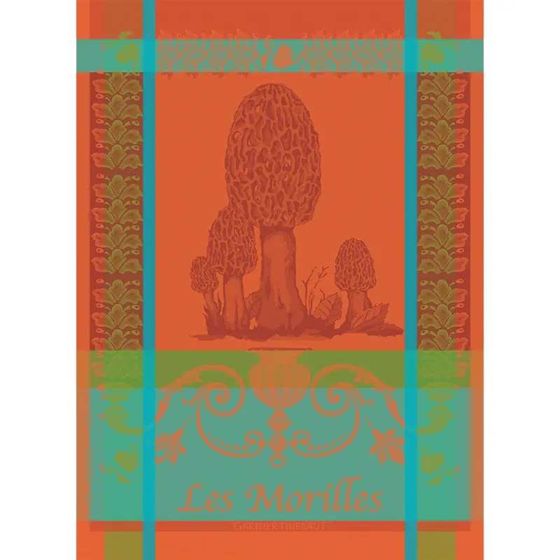 Les Morilles Vermillion–Patterned Linen-Cotton Kitchen Towel 1