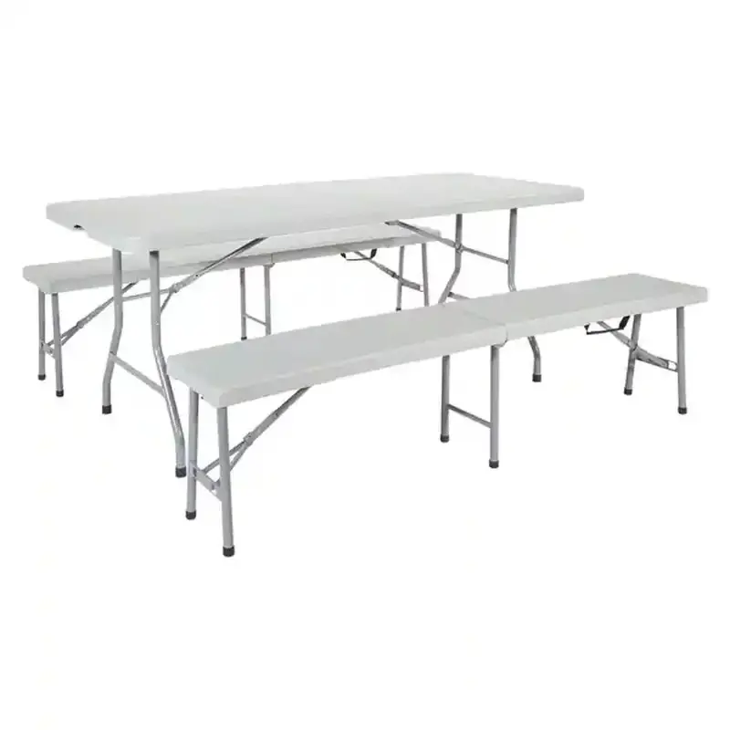 Lifestyle Table And Bench Combo Set – All-White Modern Seating Solution 1