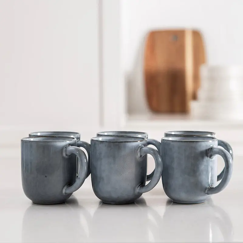 Light Blue Stoneware Curve Mug Set – Handcrafted Ceramic 1