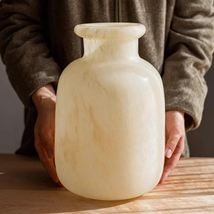 Matte Frosted Glass Vase – Oversized Modern Decorative Container 1