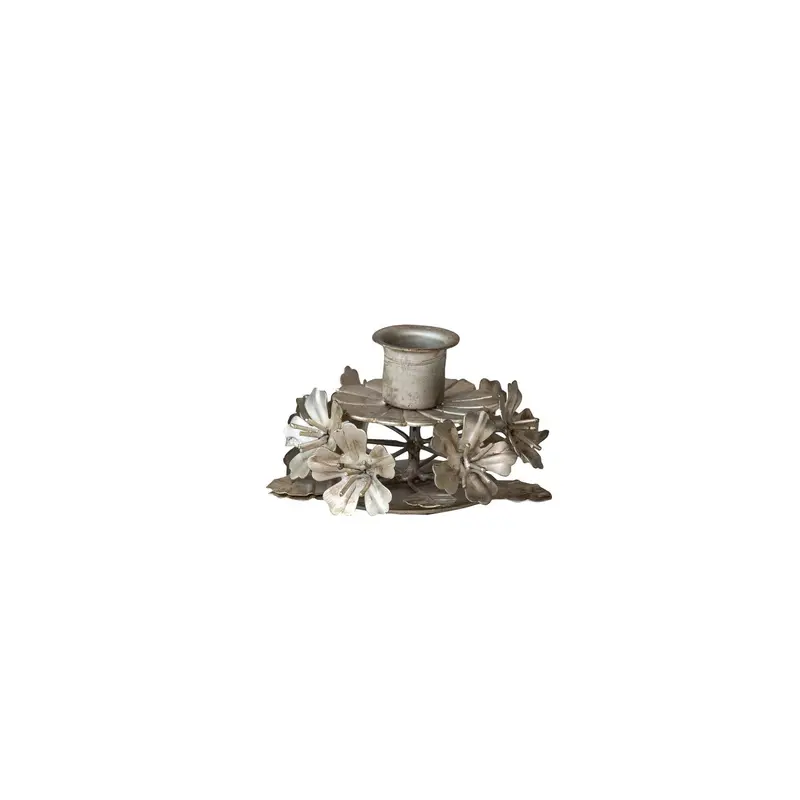 Metal Taper Holder Featuring Leaf And Floral Motifs – Antique Silver Finish 1