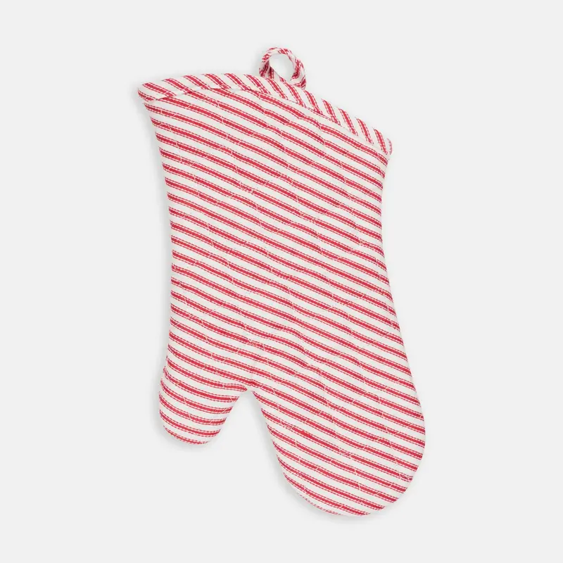 Metro Stripe Oven Mitt In Cherry Red 1