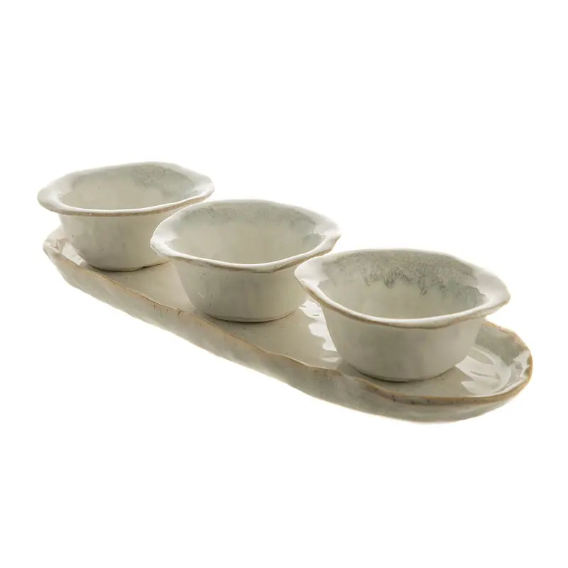 Monaco White Stoneware Chip-And-Dip Set – Includes Tray And Matching Bowls 1