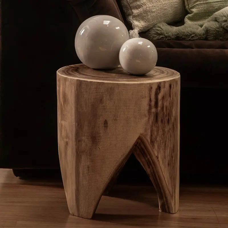 Natural Chunky Wooden Stool – Rustic Solid Timber Design 1