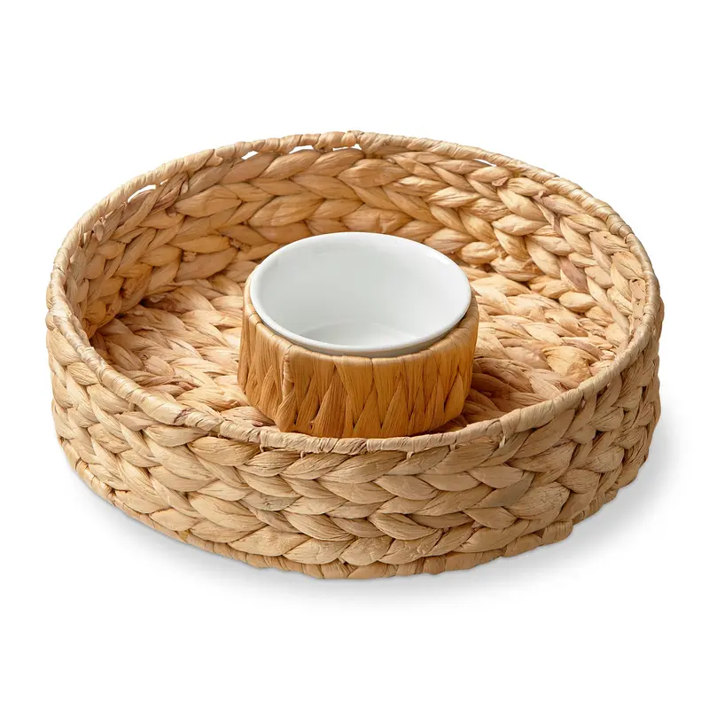 Natural Water Hyacinth Chip And Dip Bowl For Everyday Or Summer Entertaining 1