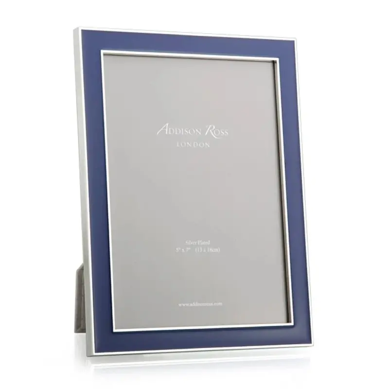 Navy Blue & Silver Enamel Frame Set – Coastal-Chic Wall Art Display 1