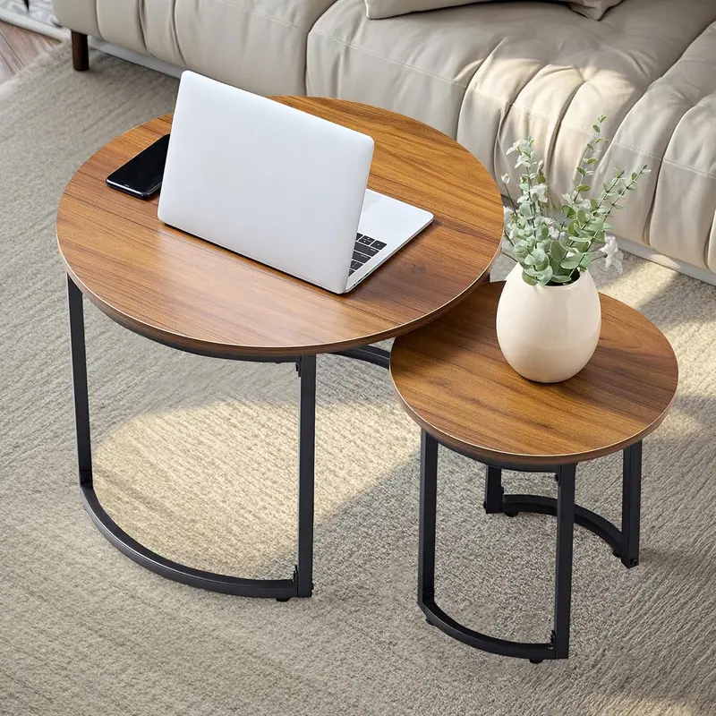 Nested Coffee Table Duo – Space-Saving Round Wood Set For Living Rooms 1
