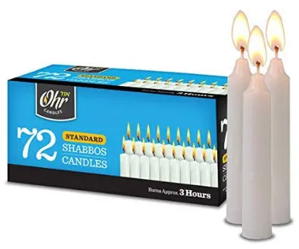 Ohr Ner Mitzvah Shabbat Taper Candles – 3-Hour Burn, White, 72-Pack 1