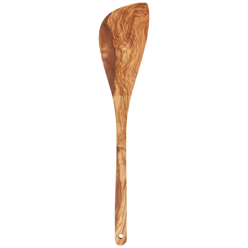 Olive Wood Corner-Shaped Silicone-Friendly Spatula 1