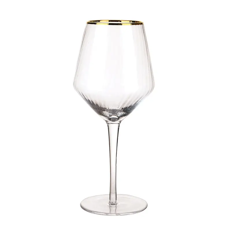 Optic-Textured Wine Glass – 24K Gold Accent Rim 1