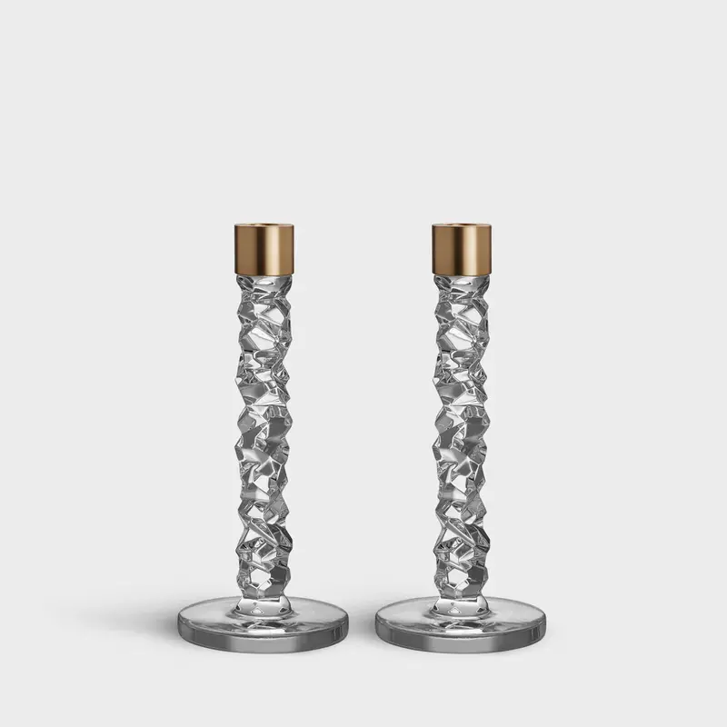 Orrefors Carat Brass Candlestick Pair – Elegant Minimalist Design 1