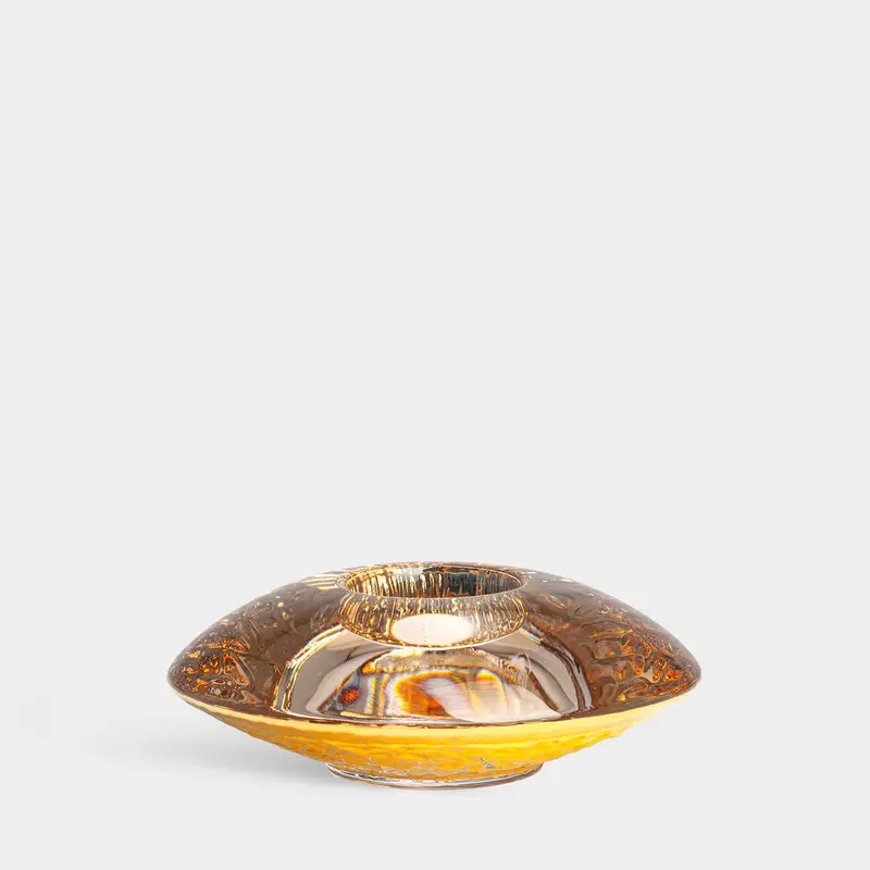 Orrefors Discus Tea Light Holder – Gold-Finished Metal Base 1