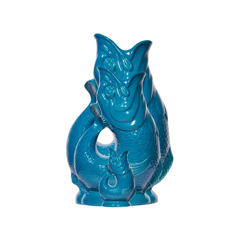 Petrol Blue Gluggle Jug – Hand-Painted Ceramic Pitcher 1