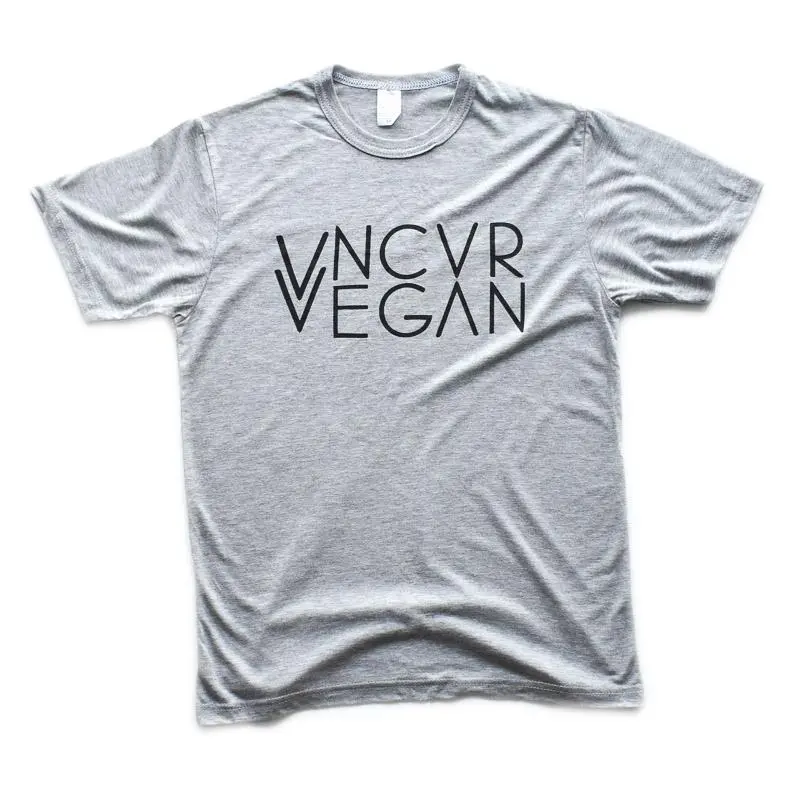 Plant Active Unisex Vegan Grey Cotton T-Shirt – 'Vncvr' Design 1