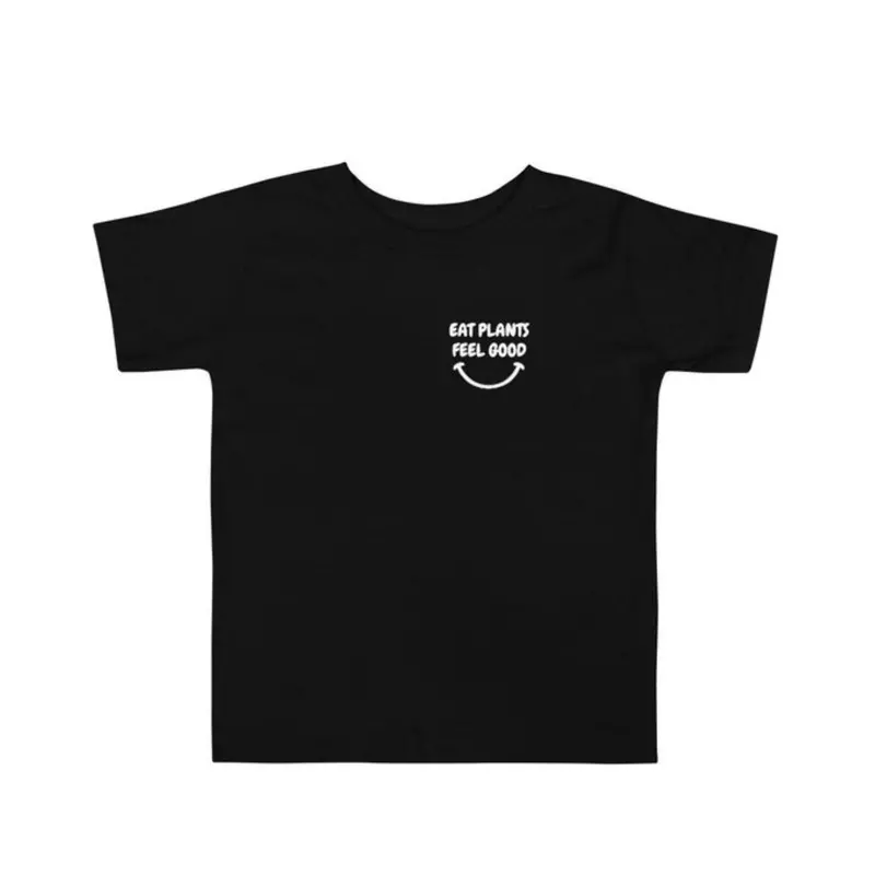 Plant-Based Kids T-Shirt: 'Eat Plants, Feel Good' Black Tee 1