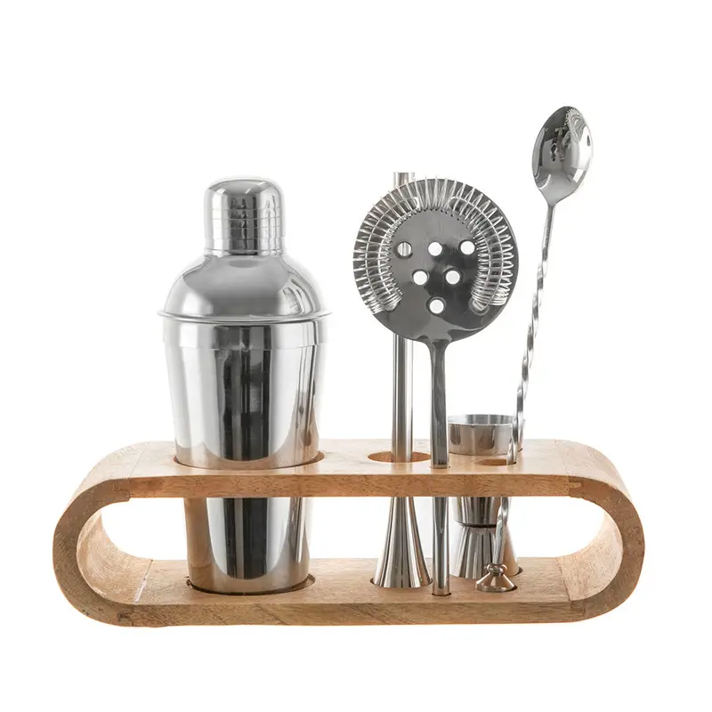 Premium Bar Tool Set: Stainless Steel Tools With Mango Wood Base 1
