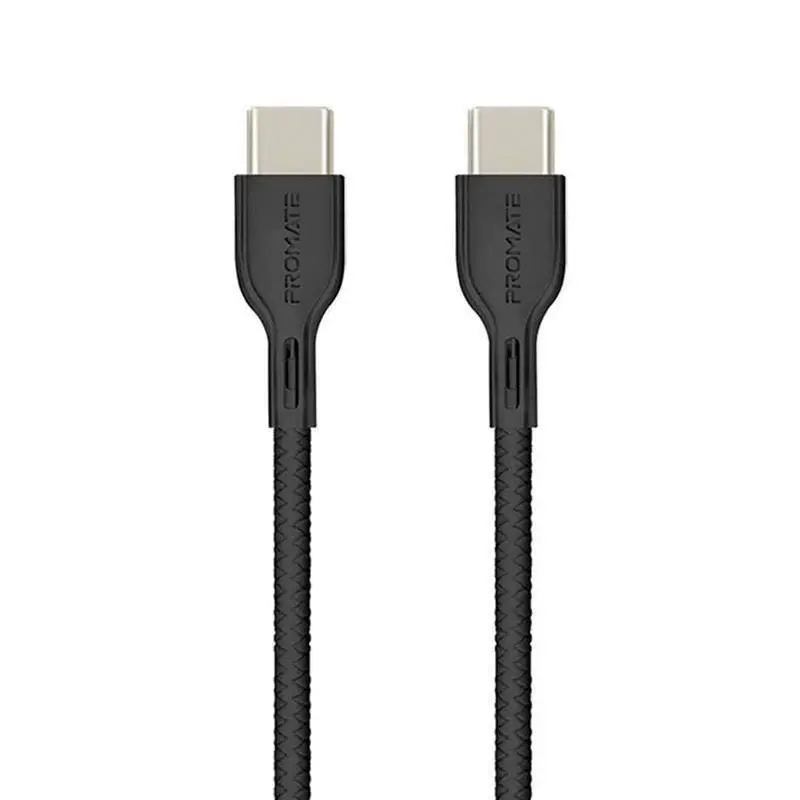 Promate 60W Usb-C To Usb-C Fast Charging Cable – 2-Meter Black Braided Cord 1