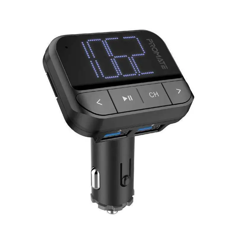 Promate Fm Transmitter For Car – Tf Card & Usb Input, Built-In Charging Port 1