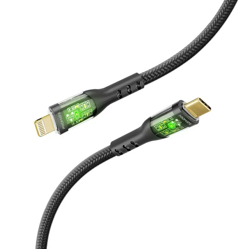 Promate Transline-Ci Usb-C To Lightning Cable – 1.2M, Black, Fast Charging & Sync 1
