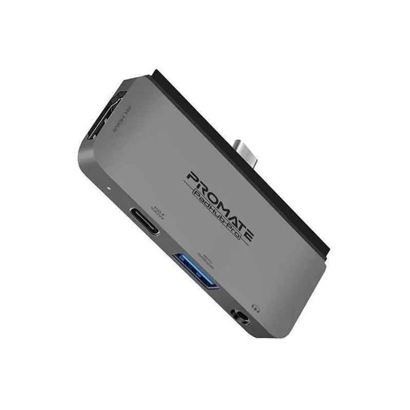 Promate Usb-C Media Hub – 100W Pd, 4K Hdmi, Usb-A, Audio, And Aux Ports (Grey) 1