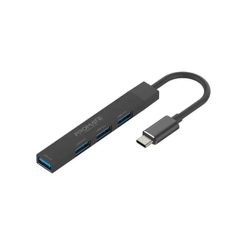 Promate Usb-C To Usb-A Hub – 4-Port Adapter With Black Housing 1