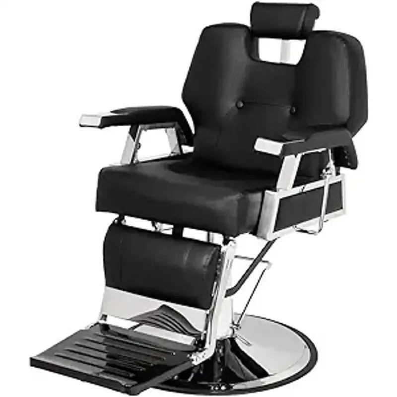 Pvc Upholstered Barber Chair With Stainless Steel Handle & Durable Metal Base 1