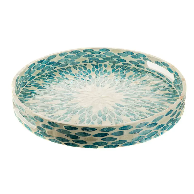 Reef Blue Aqua Capiz Shell Decorative Tray, 40 X 5 Cm 1