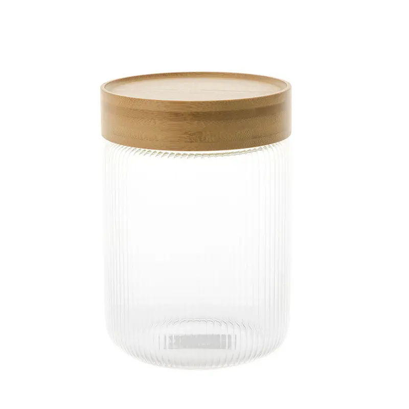 Ribbed Glass Storage Canister – Medium Size 1