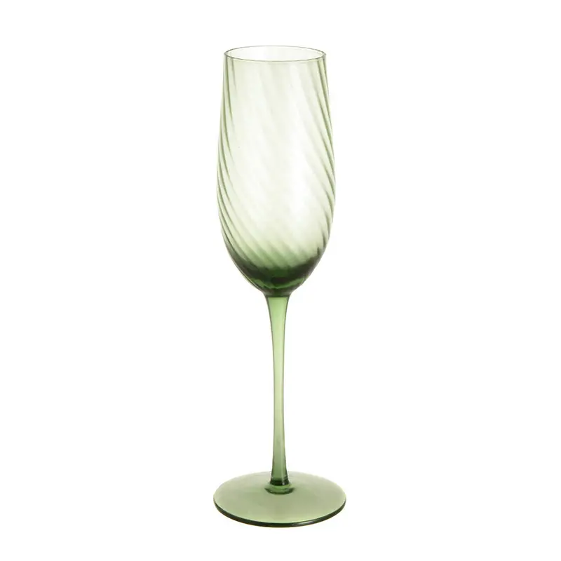 Ribbed Swirl Champagne Flute – Forest Green Stemmed Glassware 1