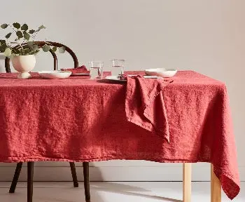 Rose-Tone Linen Tablecloth – Subtle Blush Hue & Natural Linen Texture 1