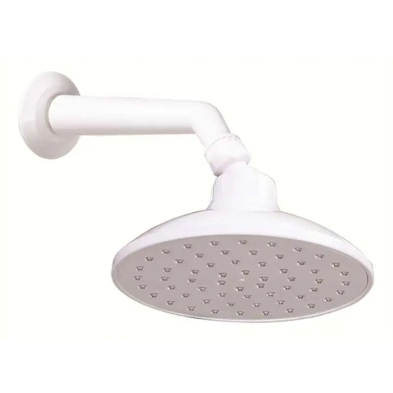 Round Shower Head – 6-Inch With Arm & Flange (White Finish) 1