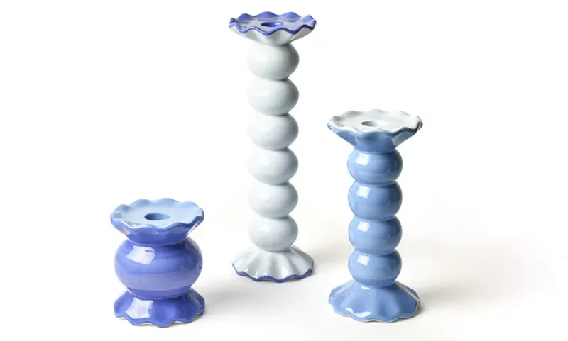 Ruffled Knob Ceramic Candle Holder Set 1